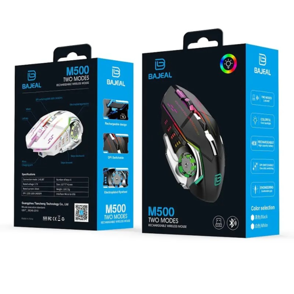 Mouse Bajeal Gamer M500 inalámbrico Recargable 2.4G + Bluetooth  RGB