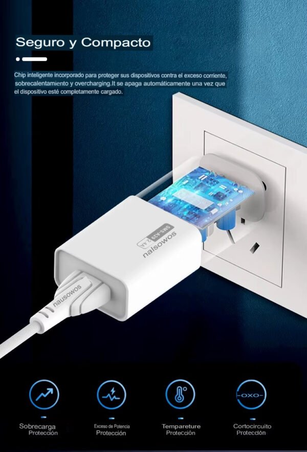Cargador Somostel USB + Cable C, Micro, iPhone - Imagen 2