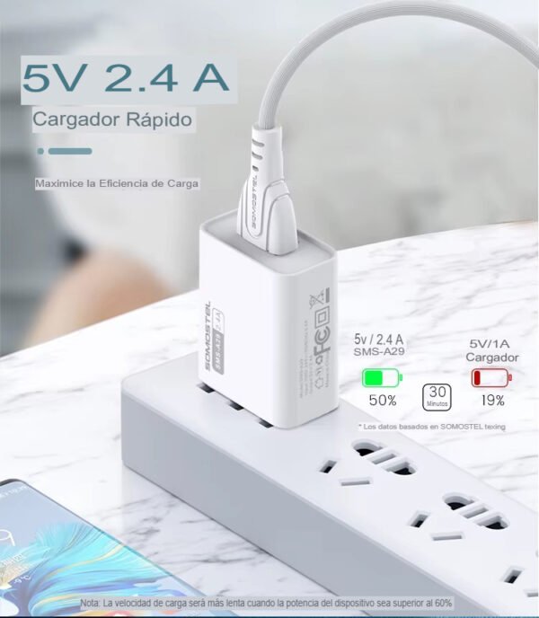 Cargador Somostel USB + Cable C, Micro, iPhone - Imagen 5